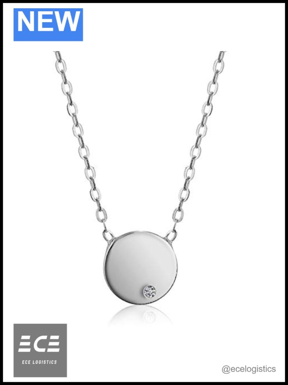 Sterling Silver Rhodium Plated Diamond Accent Round Disc Pendant Necklace